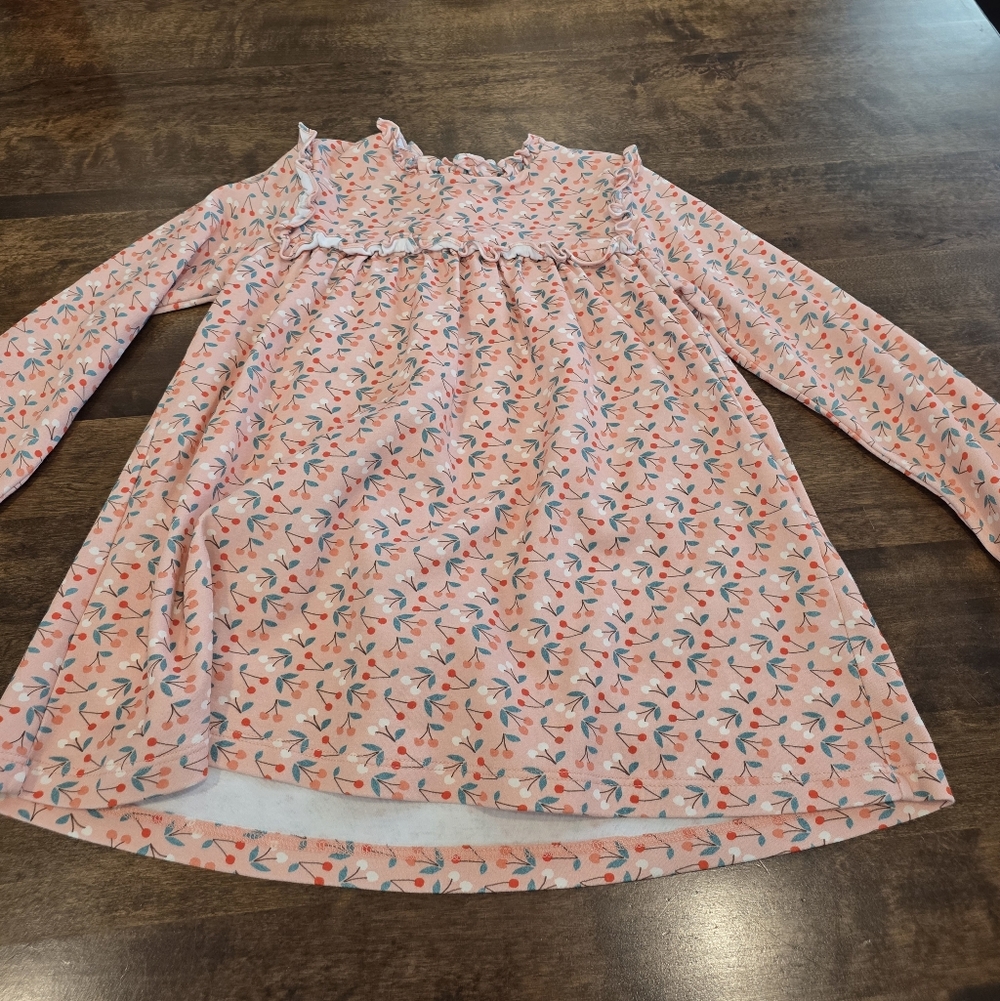 James & Lottie Girls Cherry Pattern Long Sleeve Dress 8